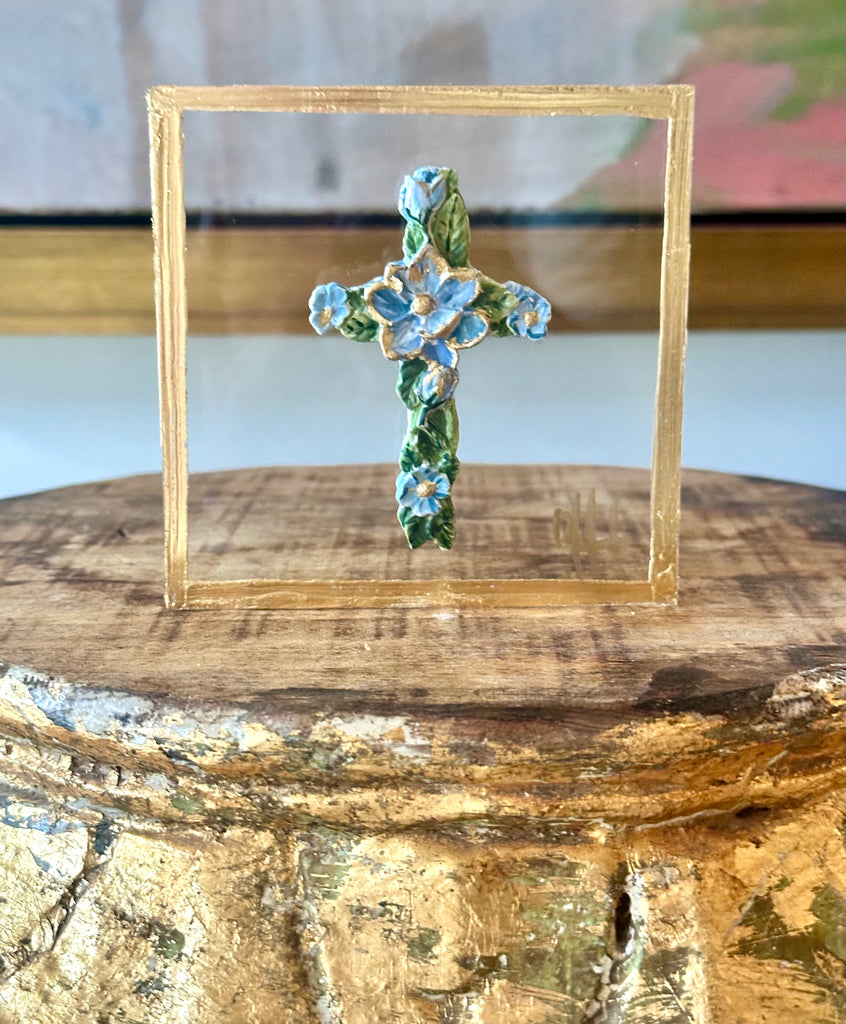 Flower Cross on Acrylic Block- Blue