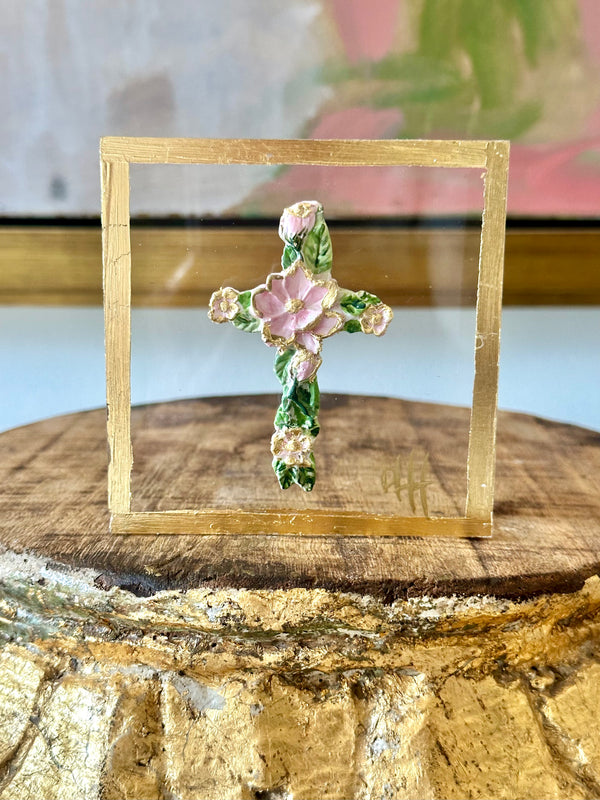 Flower Cross on Acrylic Block- Pink